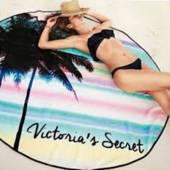 Victoria's Secret Multicolor Sunset Palm Tree Large Round Circle Beach Towel - Picture 2 of 2